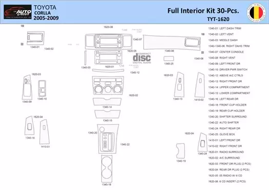Toyota Corolla 2005 Interior WHZ Dashboard trim kit 30 Parts