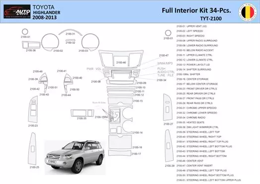 Toyota Highlander 2008-2013 Inleg dashboard Interieurset aansluitend en pasgemaakt 34 Delen