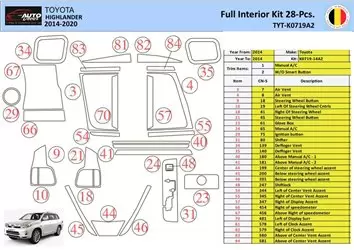 Toyota Highlander 2013-2016 Decor de carlinga su interior del coche 28 Partes