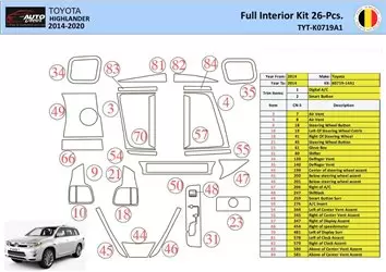 Toyota Highlander 2013-2016 Decor de carlinga su interior del coche 26 Partes
