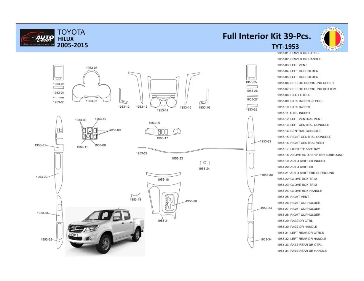 Toyota Hilux 2005 Mittelkonsole Armaturendekor WHZ Cockpit Dekor 39 Teilige - 1- Cockpit Dekor Innenraum