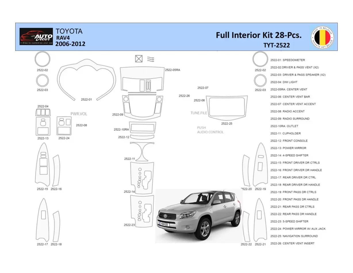 Toyota Rav4 2006 Interior WHZ Dashboard trim kit 28 Parts