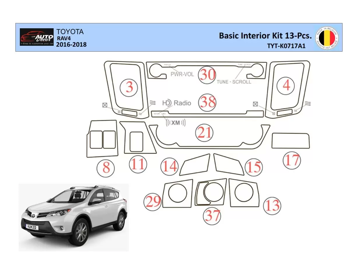 Toyota RAV4 2015 Interior WHZ Dashboard trim kit 13 Parts