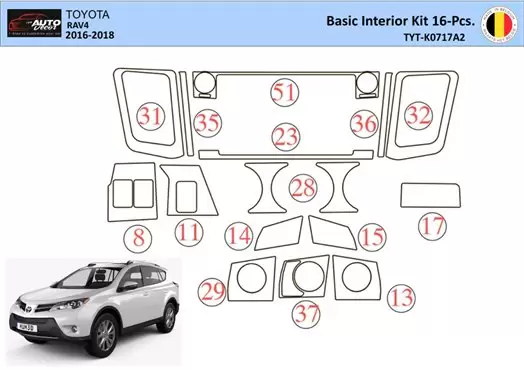 Toyota RAV4 2015 Interior WHZ Dashboard trim kit 16 Parts