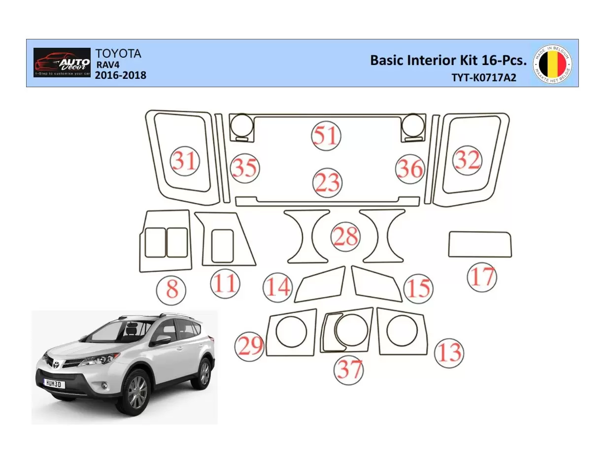 Toyota RAV4 2015 Mittelkonsole Armaturendekor WHZ Cockpit Dekor 16 Teilige - 1- Cockpit Dekor Innenraum