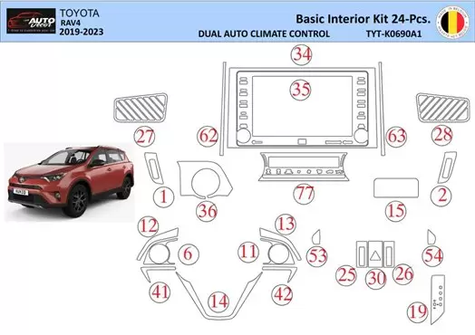 Toyota RAV4 2019 Interior WHZ Dashboard trim kit 24 Parts