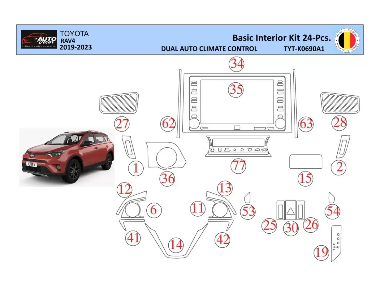 Toyota RAV4 2019 Interior WHZ Dashboard trim kit 24 Parts