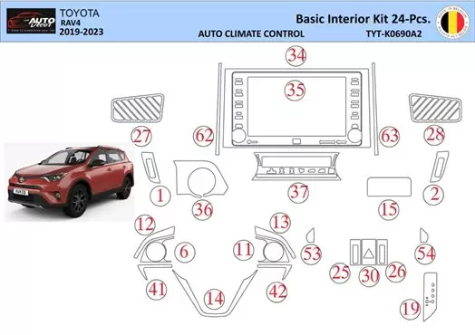 Toyota RAV4 2019 Interior WHZ Kit de molduras de tablero 24 piezas