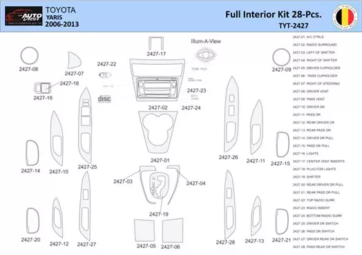 Toyota Yaris 2006-2013 Kit la décoration du tableau de bord 28 Pièce - 1 - habillage decor de tableau de bord