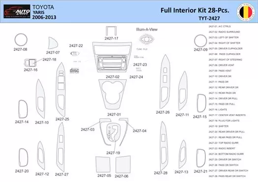 Toyota Yaris 2006-2013 Interior WHZ Dashboard trim kit 28 Parts