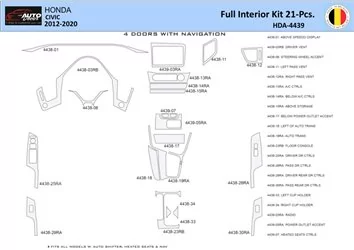 Honda Civic X 2012-2015 Decor de carlinga su interior del coche 21 Partes