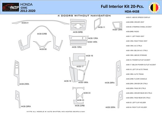 Honda Civic X 2012-2015 Inleg dashboard Interieurset aansluitend en pasgemaakt 20 Delen Honda Civic X 2012-2015 Inleg dashboard Interieurset aansluitend en pasgemaakt 20 Delen