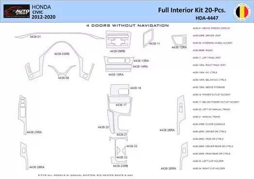 Honda Civic X 2012-2015 Interior WHZ Kit de molduras de tablero 21 piezas