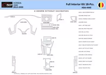 Honda Civic X 2012-2015 Interior WHZ Dashboard trim kit 20 Parts