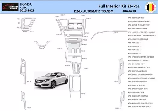 Honda Civic XI 2015-2021 Mascherine sagomate per rivestimento cruscotti 26 Decori
