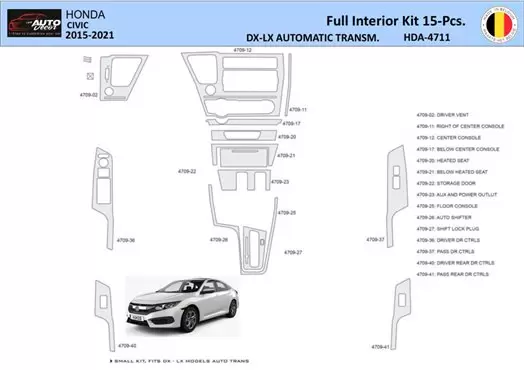 Honda Civic XI 2015-2021 Decor de carlinga su interior del coche 15 Partes