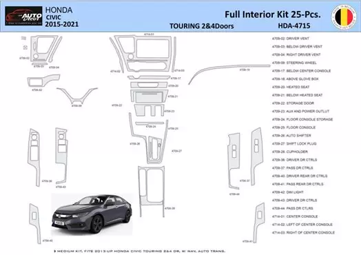 Honda Civic XI 2015-2021 Interior WHZ Dashboard trim kit 25 Parts