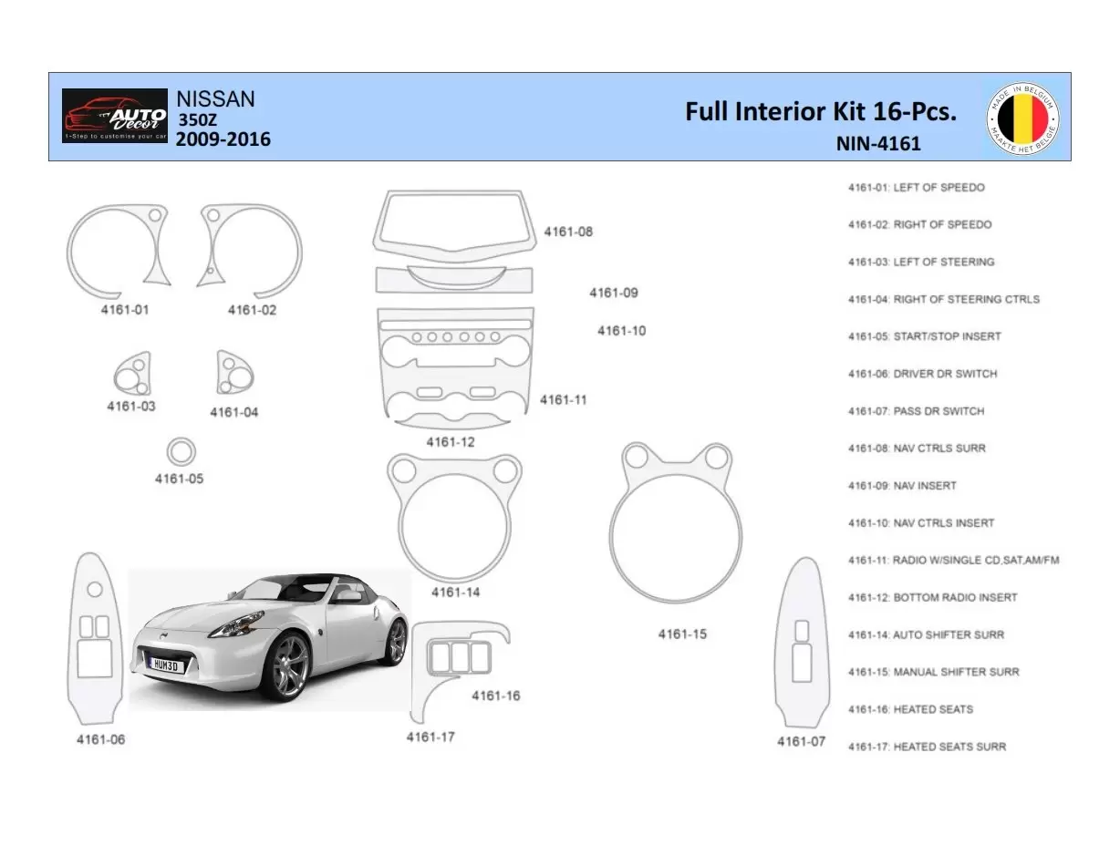 Nissan 370Z-2009 Interior WHZ Dashboard trim kit 16 Parts