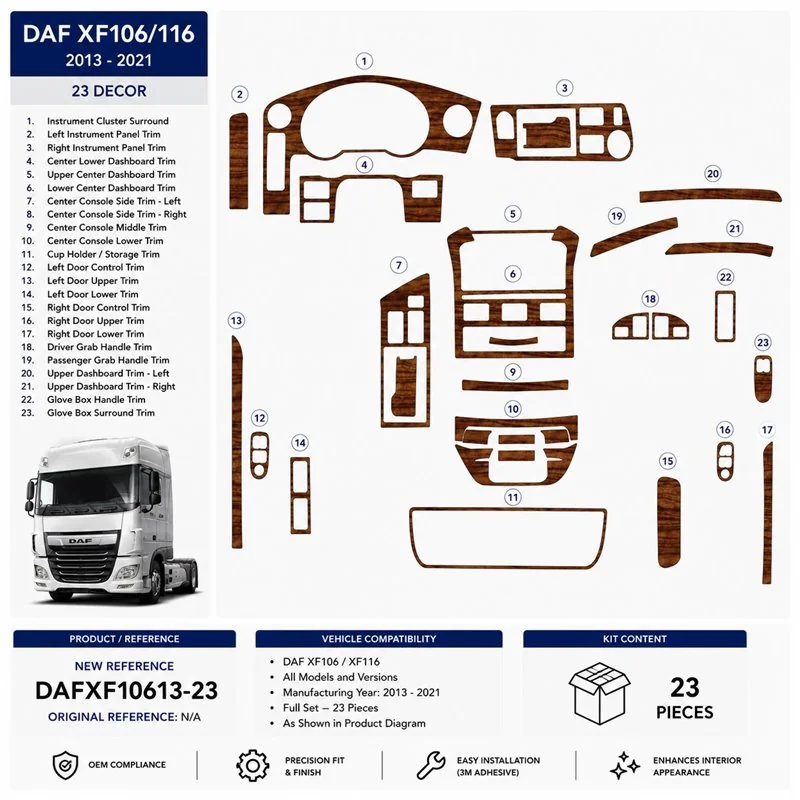 Daf XF106/116 2013-2021 3D Armaturenbrett-Dekor-Set, 23 Teile