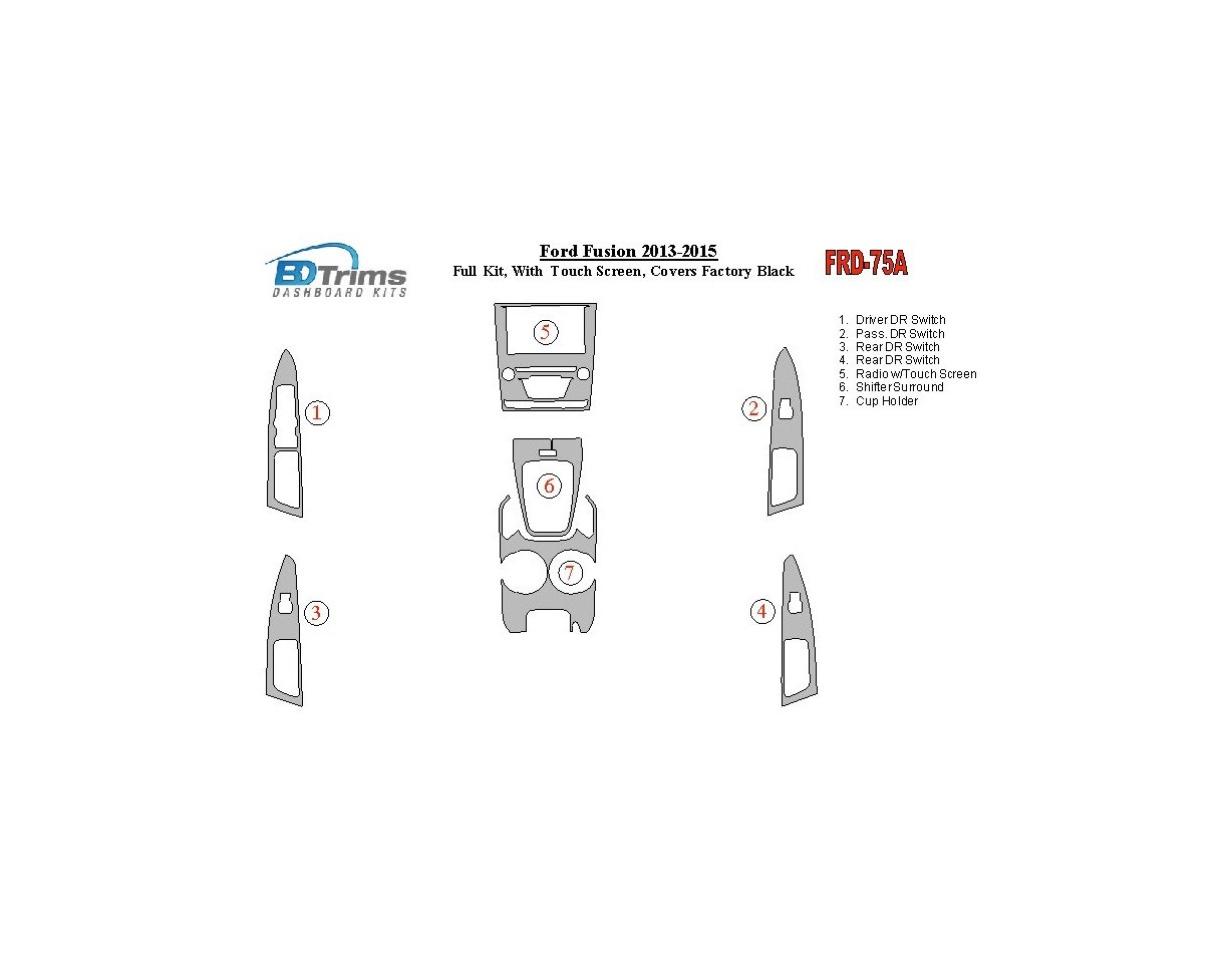 Ford Fusion 2013-UP Ensemble Complet, Avec Touch screen, Over OEM Main Interior Kit BD Kit la décoration du tableau de bord - 1 