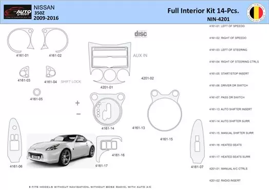 Nissan 370Z-2009 Decor de carlinga su interior del coche 14 Partes