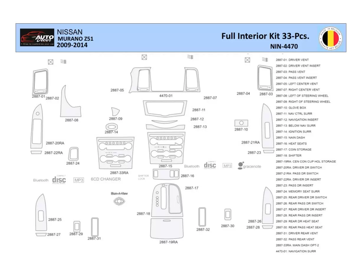 Nissan Murano 2011 Interior WHZ Dashboard trim kit 33 Parts