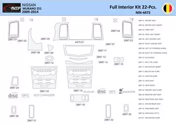 Nissan Murano 2011 Interior WHZ Kit de molduras de tablero 22 piezas