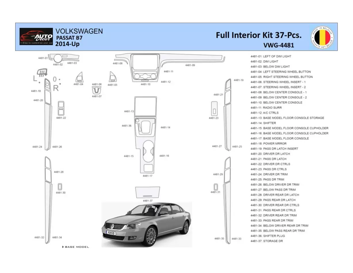 Volkswagen Passat B7-5 2014 Kit la décoration du tableau de bord 37 Pièce - 1 - habillage decor de tableau de bord