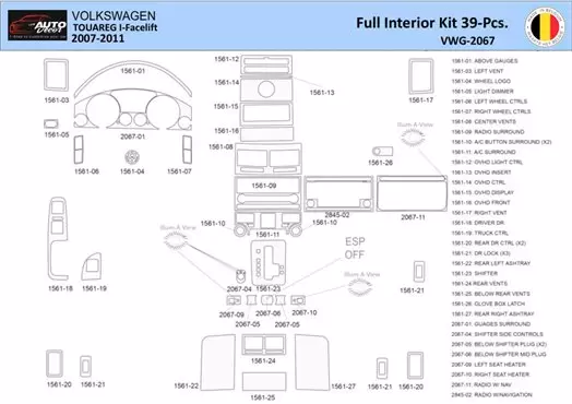 Volkswagen Touareg 2003-2007 Interior WHZ Dashboard trim kit 39 Parts