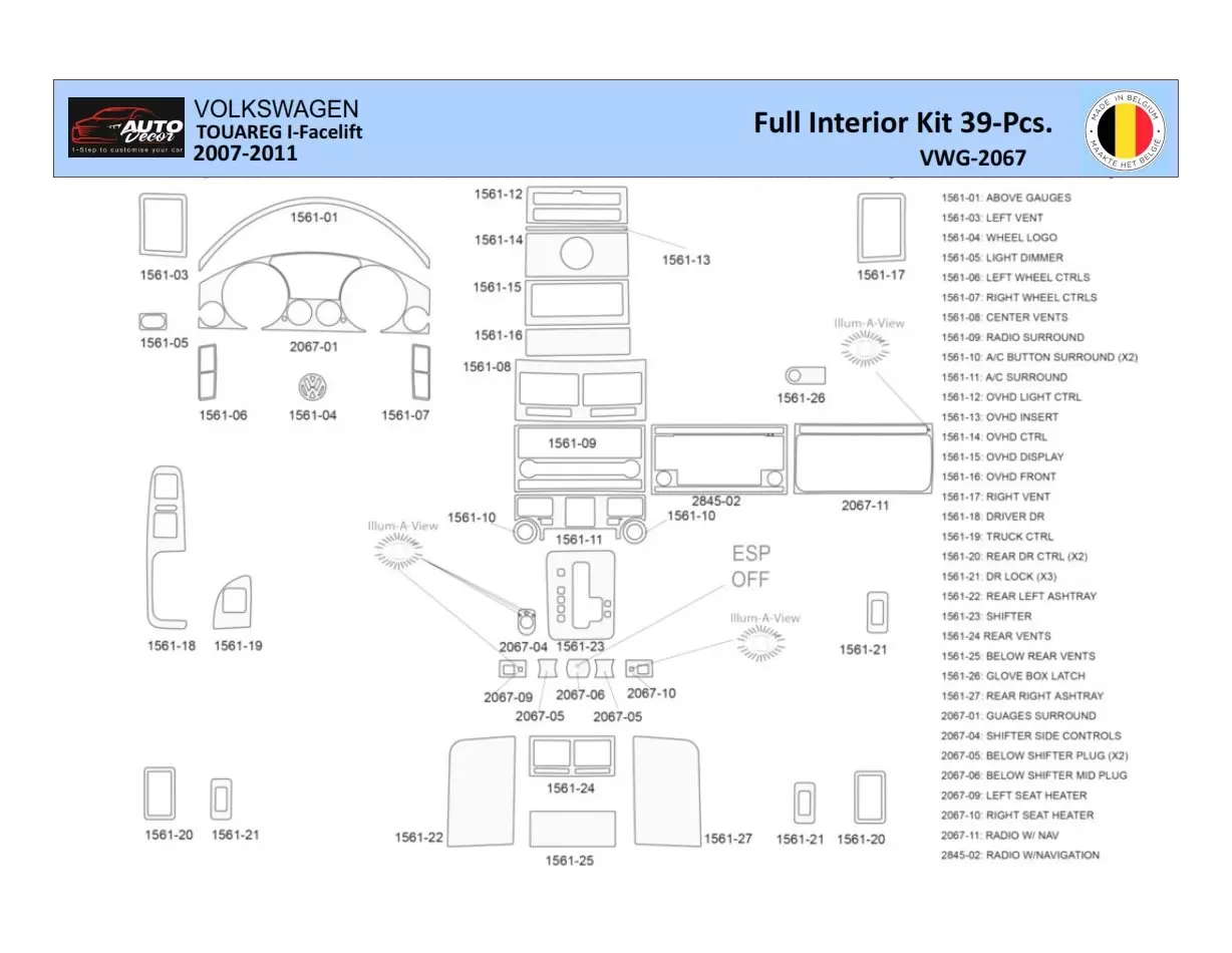 Volkswagen Touareg 2003-2007 Interior WHZ Dashboard trim kit 39 Parts