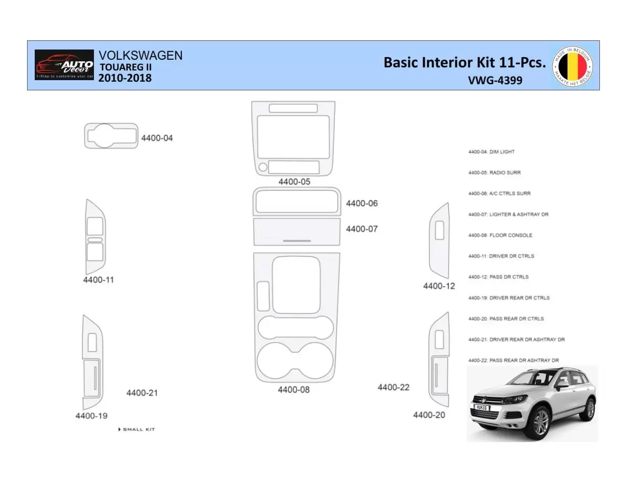 Volkswagen Touareg II 2010-2018 Decor de carlinga su interior del coche 11 Partes