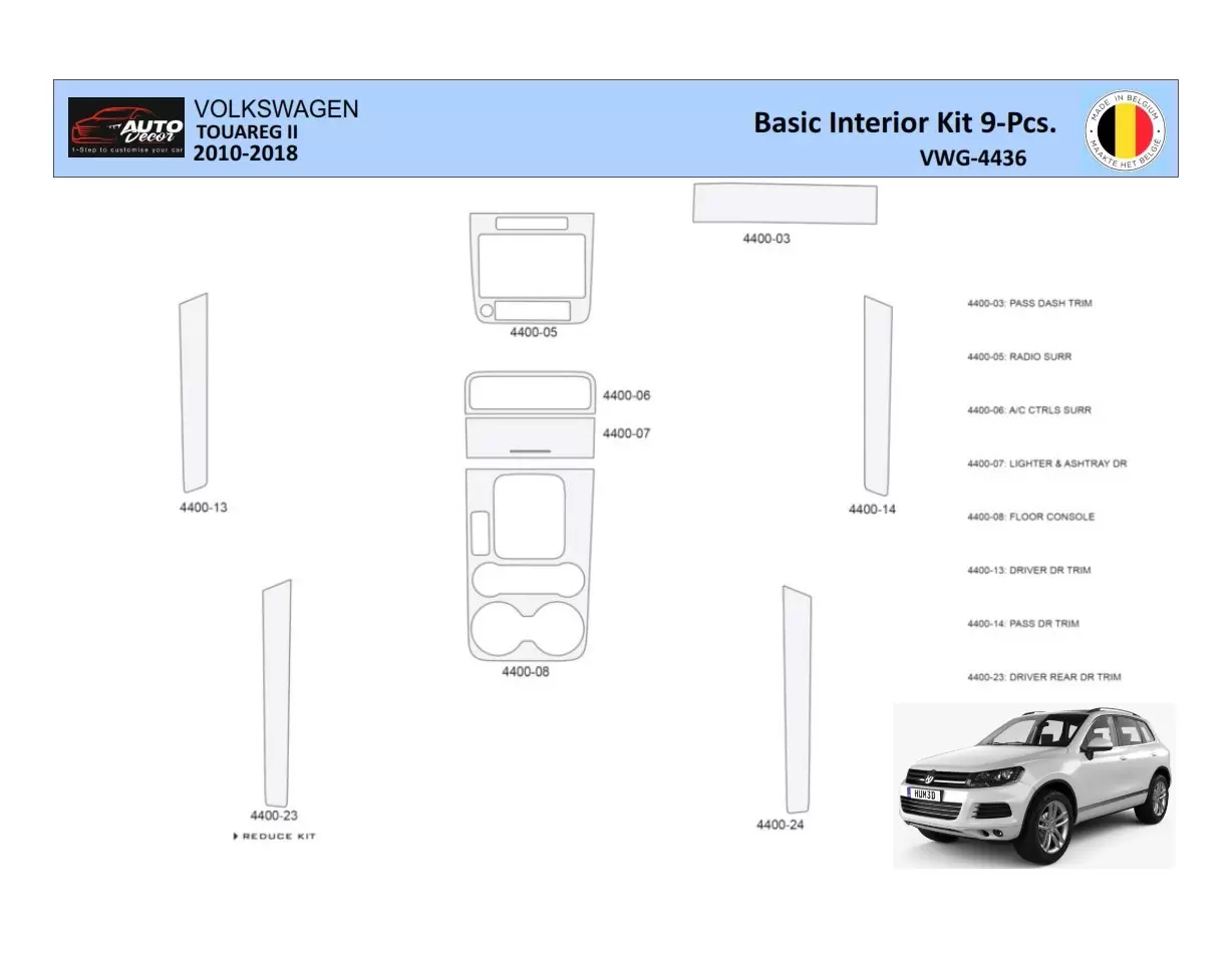 Volkswagen Touareg II 2010-2018 Inleg dashboard Interieurset aansluitend en pasgemaakt 9 Delen