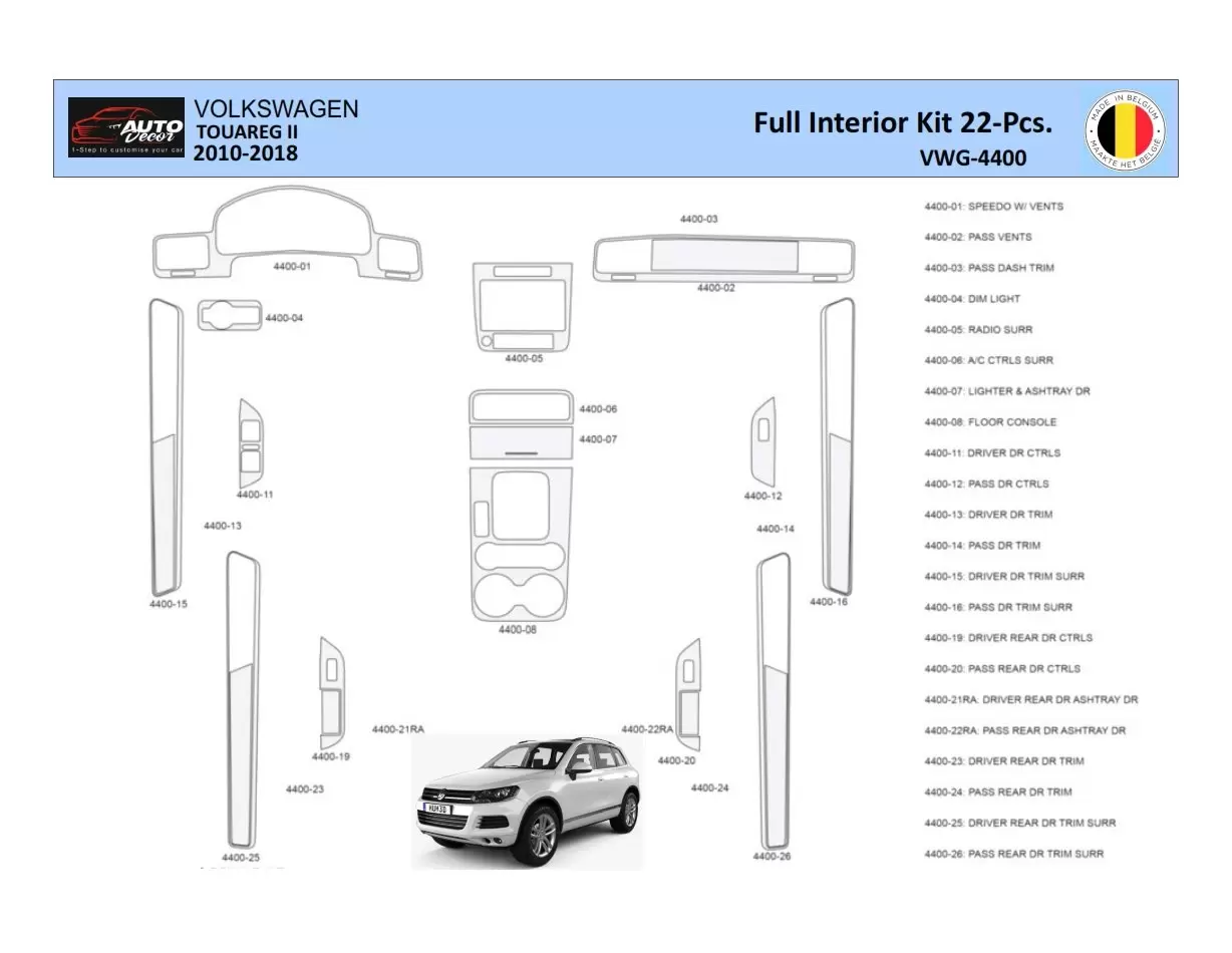 Volkswagen Touareg II 2010-2018 Inleg dashboard Interieurset aansluitend en pasgemaakt 22 Delen