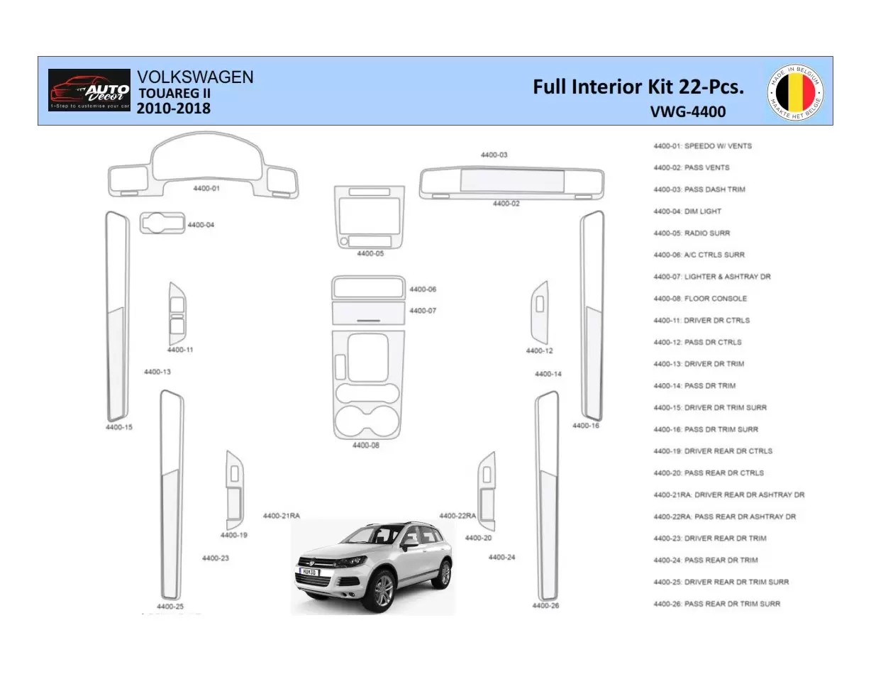 Volkswagen Touareg II 2010-2018 Interior WHZ Dashboard trim kit 22 Parts