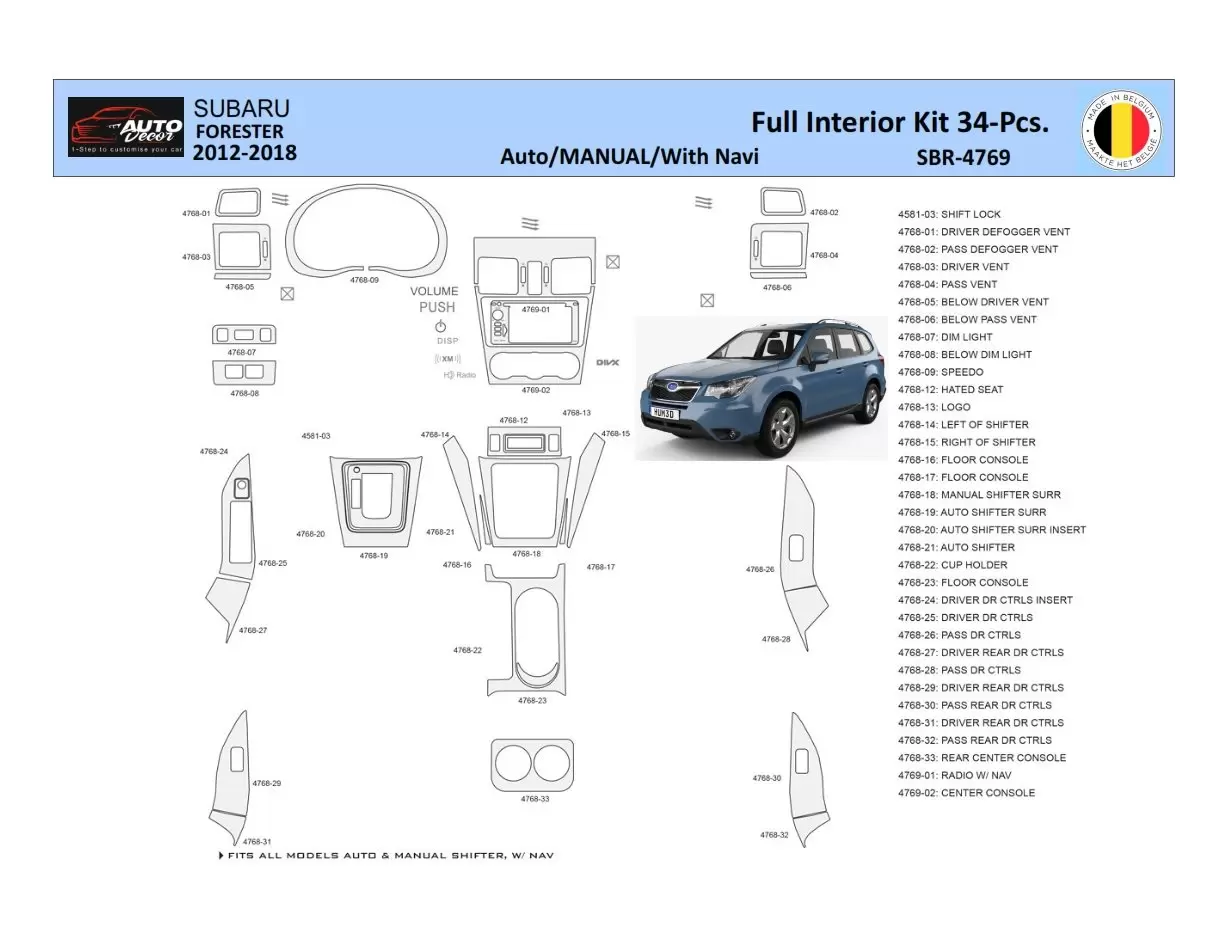 Subaru Forester 2012-2018 Interieur WHZ Dashboardafwerkingsset 34 onderdelen