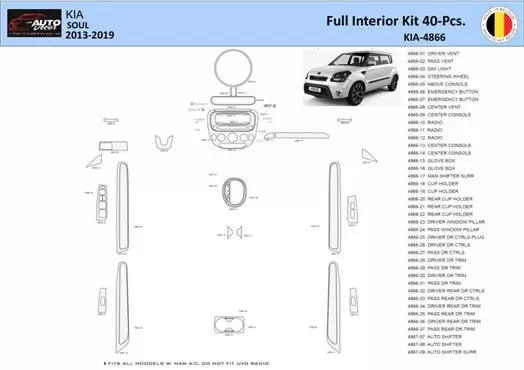 KIA Soul 2013 Mittelkonsole Armaturendekor WHZ Cockpit Dekor 40 Teilige - 1- Cockpit Dekor Innenraum