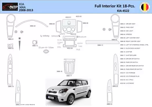 KIA Soul 2011 Mittelkonsole Armaturendekor WHZ Cockpit Dekor 22 Teilige - 1- Cockpit Dekor Innenraum