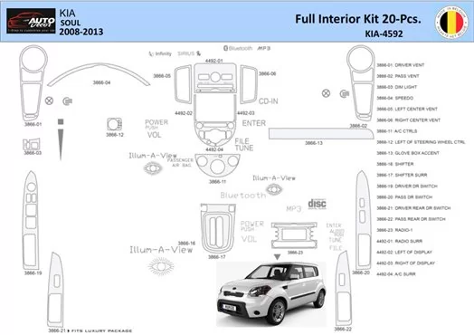 KIA Soul 2011 Decor de carlinga su interior del coche 20 Partes