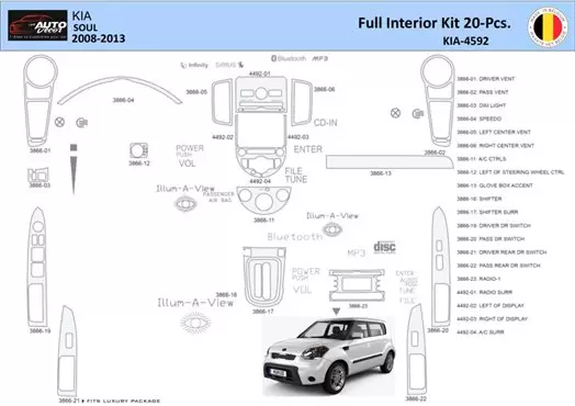 KIA Soul 2011 Interior WHZ Dashboard trim kit 20 Parts