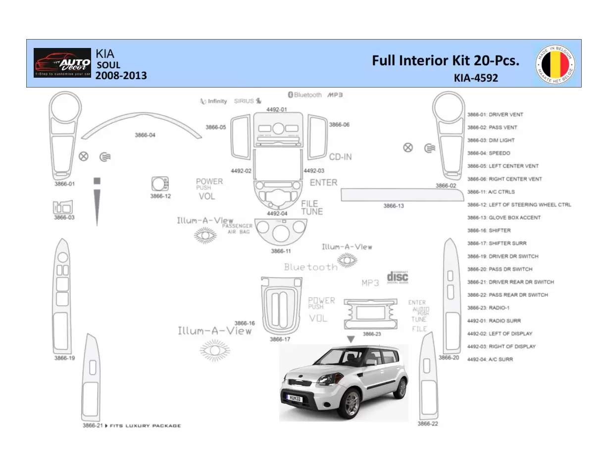 KIA Soul 2011 Interior WHZ Dashboard trim kit 20 Parts