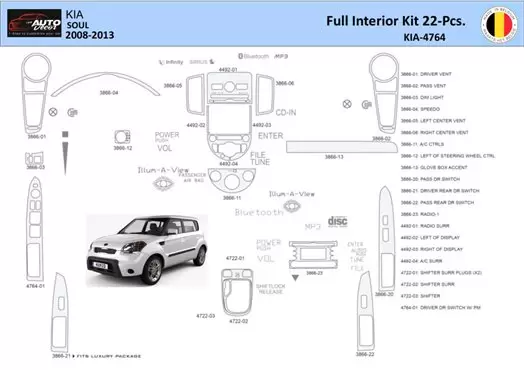 KIA Soul 2011 Interieur WHZ Dashboardafwerkingsset 20 onderdelen