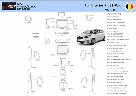 KIA Carens 2013 Decor de carlinga su interior del coche Partes