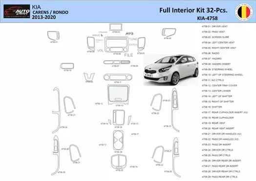 KIA Carens 2013 Inleg dashboard Interieurset aansluitend en pasgemaakt Delen