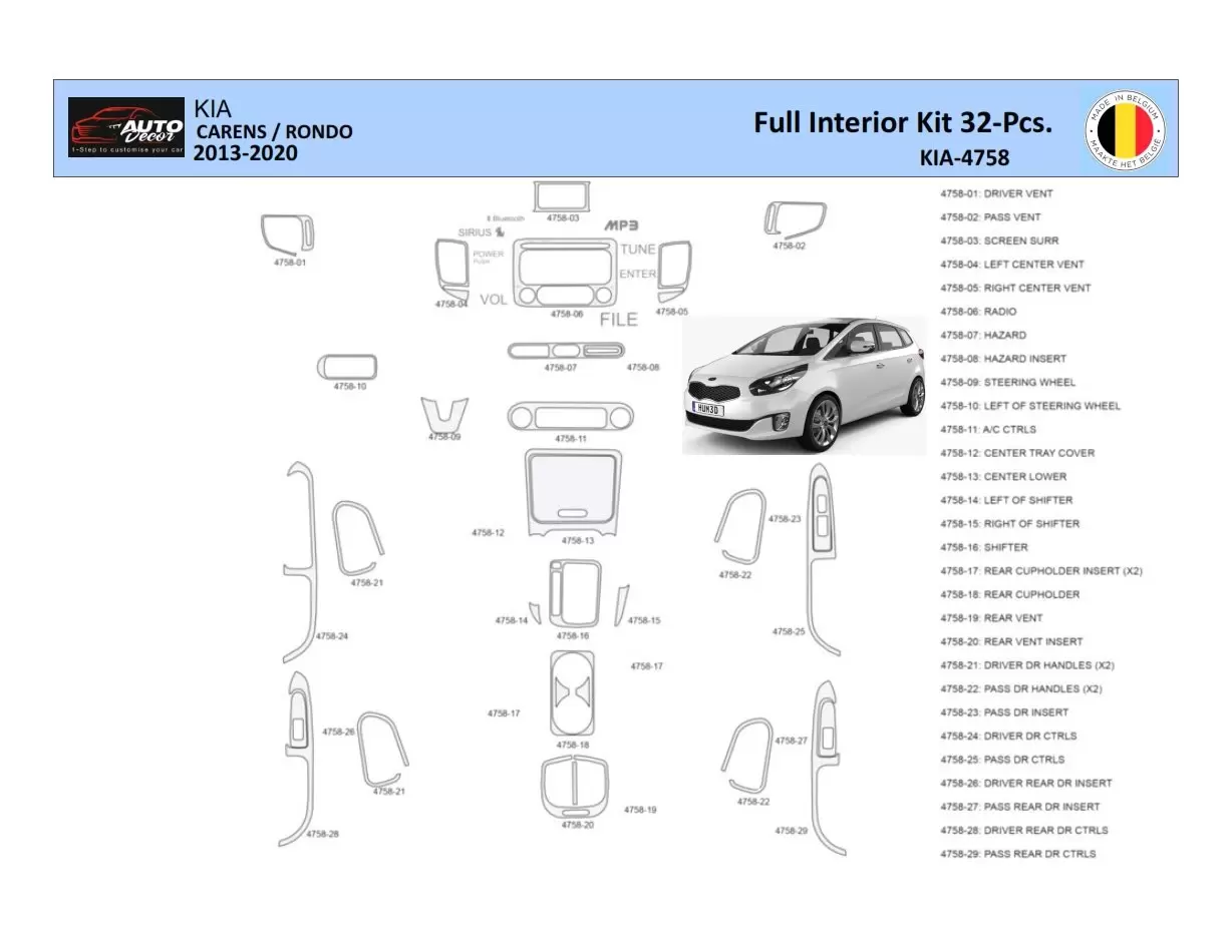 KIA Carens 2013 Decor de carlinga su interior del coche Partes