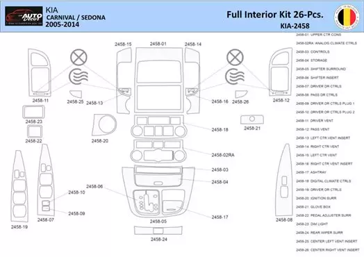 Kia Carnival 2005-2014 Interior WHZ Dashboard trim kit 26 Parts