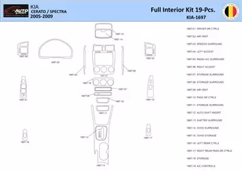 KIA Cerato-2005 Interior WHZ Dashboard trim kit 19 Parts