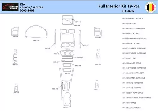 KIA Cerato-2005 Mittelkonsole Armaturendekor WHZ Cockpit Dekor 19 Teilige - 1- Cockpit Dekor Innenraum