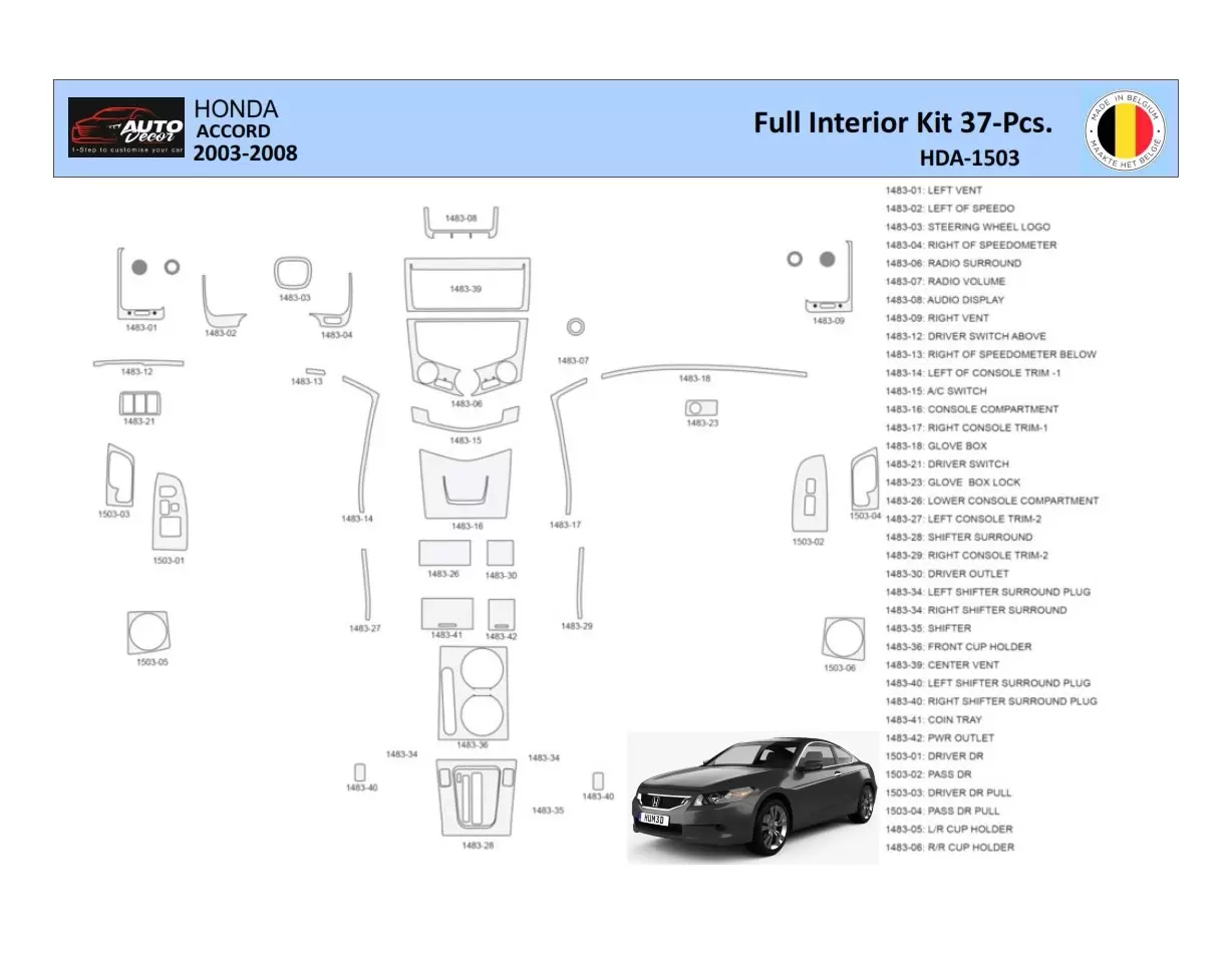 Honda Accord 2003-2007 Mittelkonsole Armaturendekor WHZ Cockpit Dekor 37 Teilige - 1- Cockpit Dekor Innenraum