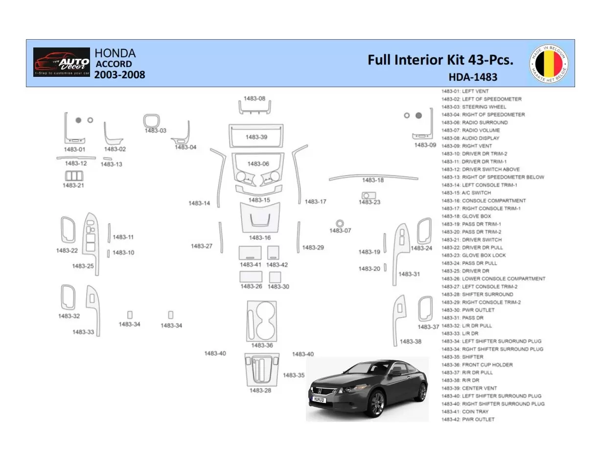 Honda Accord 2003-2007 Decor de carlinga su interior del coche 43 Partes