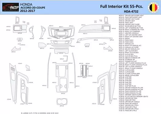 Honda Accord 2014-2022 Inleg dashboard Interieurset aansluitend en pasgemaakt 55 Delen